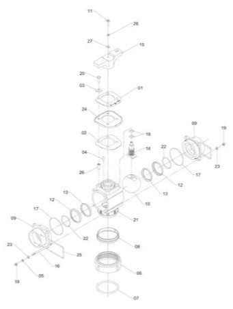 Válvula de 3 vias - modelo B 287953 (CONJUNTO COMPLETO)